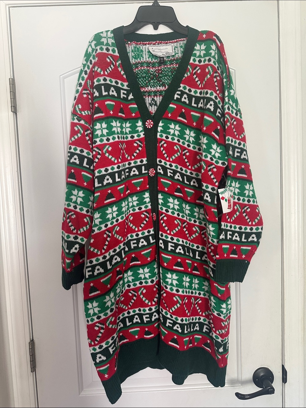 NWT Ugly Christmas Sweater Cardigan Candy Cane Falala Red Green Plus Sz 2X